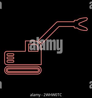 Neon sloopkraan building machine demolish wrecking cut knife crane truck red color vector illustration image flat style light Stock Vector