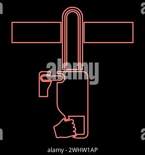 Neon chainsaw sawing board woodchopper concept lumberjack arborist cutting deforestation prunes sprinking red color vector illustration image flat Stock Vector