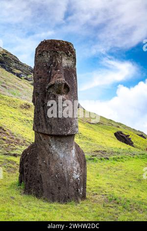 Moais in the quarry of Rano Raraku, in Rapa Nui, Easter Island Stock Photo