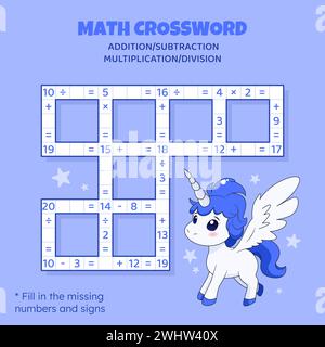 Math Crossword. Addition, subtraction, multiplication and division Stock Vector