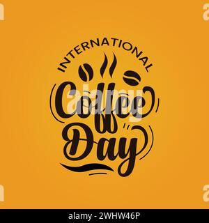 Coffee day vector illustration with text and coffee beans for celebrating international coffee day 2023. Coffee day typography greeting card creative Stock Vector