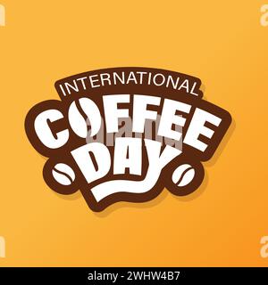 Coffee day vector typography with coffee bean on yellow background to celebrate International Coffee Day creative lettering illustration, banner, post Stock Vector