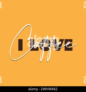 I love coffee script lettering on yellow background. Trendy typography vector illustration for world coffee day. Stock Vector