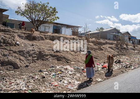 Roadside shops in rural Ethiopia village, Africa, Ethiopia Stock Photo