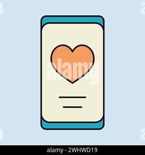 Technology heart smartphone mobile phone romantic telephone call. Valentine's day icon, doodle. Decoration for greeting cards, posters, patches, print Stock Vector