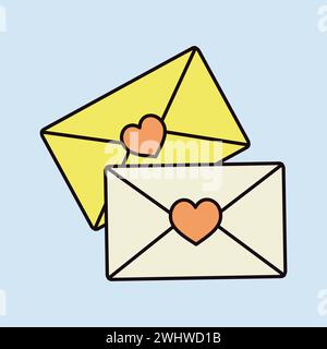 Two envelope icon. Love Letter. Valentines day symbol. Vector illustration, romance elements. Sticker, patch, badge, card for marriage, wedding Stock Vector