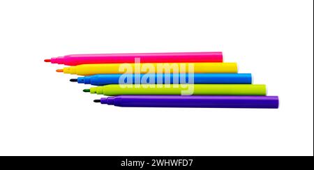 Felt Tip Pens. Multicolored Felt-Tip Pens isolated on a white background. Colorful markers pens, set. Tub of coloured marker pens. Stock Photo