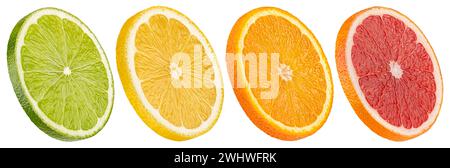 Mix of orange, grapefruit, lime and lemon slices isolated on white background Stock Photo