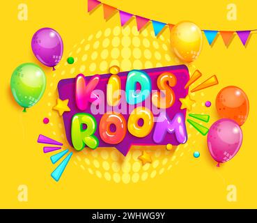 Kids room banner with balloons,flags on a rope. Stock Vector