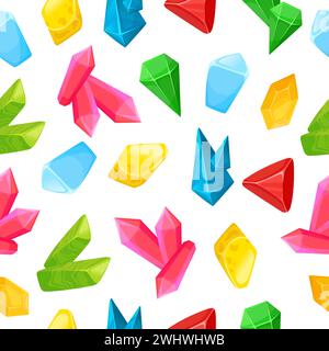 Crystal seamless pattern. Gemstone decorative fabric print. Isolated gems, shine cartoon stones and crystals. Jewelry neoteric vector background Stock Vector