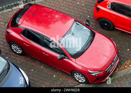 OSTRAVA, CZECH REPUBLIC - SEPTEMBER 30, 2023: Opel Corsa F small hatchback parked on street, top view Stock Photo