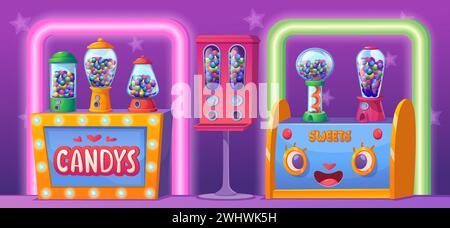 Playground background. Game zone with vending machines for candy exact vector cartoon template Stock Vector