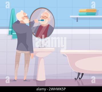 Man brushing teeth everyday hygiene in bathroom Stock Vector