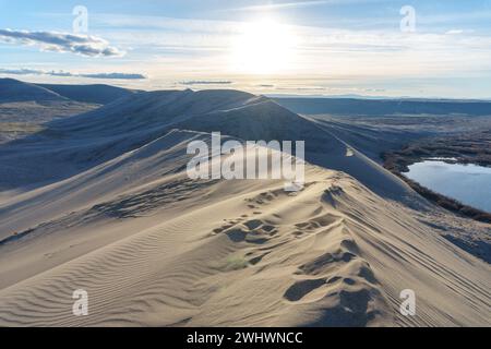 Sand dune formations, Desert Oasis, Bruneau Dunes State Park, Owyhee County, Owyhee Desert, Idaho Stock Photo