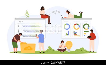Front and back end software development. Tiny people programming ...