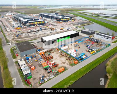 Aerial view of the construction of a large datacenter in Noord Holland, The Netherlands Stock Photo