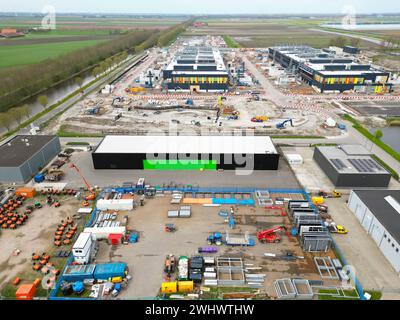 Aerial view of the construction of a large datacenter in Noord Holland, The Netherlands Stock Photo