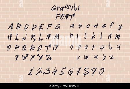 Wall spray font. Graffiti messy lettering street type, grain letters airbrush typography grunge text aerosol hiphop painted abc handwritten calligraphy, classy vector illustration Stock Vector
