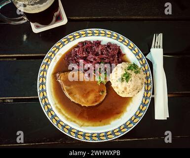 Bavarian Sauerbraten of beef, bread dumplings Stock Photo