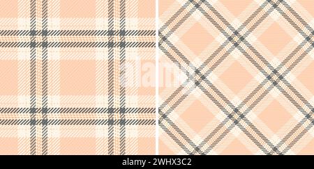 Seamless fabric textile of pattern plaid tartan with a vector background check texture. Set in skin colors for tweed in modern fashion. Stock Vector