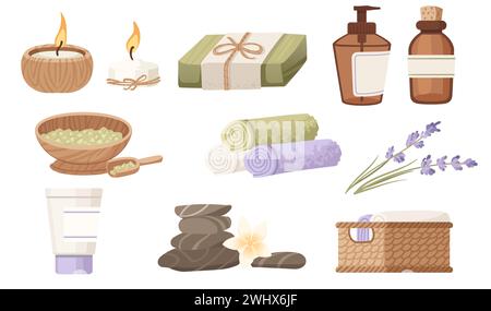 Set of items for bath or spa theme vector illustration isolated on white background Stock Vector