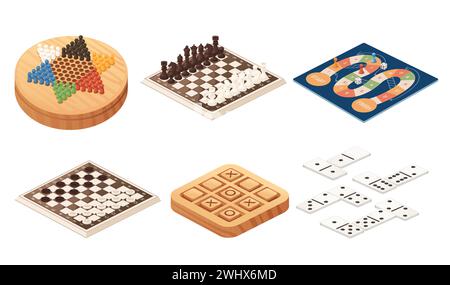 Collection of different table games with boards made from wood or paper vector illustration isolated on white background Stock Vector