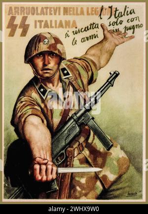 WW2 1940s Italy Nazi SS Recruitment propaganda poster for the Nazi AXIS Italian Legion. 'Italy will only redeem itself with weapons in hand' Italy Axis partner with Nazi Germany. World War II Second World War Stock Photo