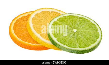 Citrus mix, orange, lime and lemon slices isolated on white background Stock Photo