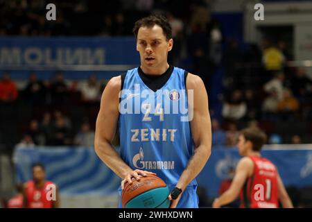 Saint Petersburg, Russia. 11th Feb, 2024. Kyle Kuric (24) of Zenit Saint Petersburg in action during the VTB United League basketball match, Regular Season, between Zenit Saint Petersburg and Lokomotiv-Kuban Krasnodar at 'kck Arena'. Final score; Zenit 106 : 67 Lokomotiv-Kuban. (Photo by Maksim Konstantinov/SOPA Images/Sipa USA) Credit: Sipa USA/Alamy Live News Stock Photo