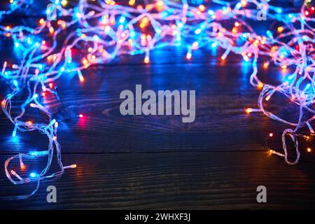 Colorful christmas lights background with copy space Stock Photo