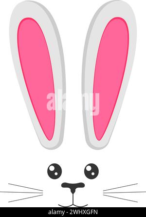 Cute bunny mask with ears, eyes, nose, mouth and mustaches. Decoration element for Easter costume, party, photo shoot, greeting or invitation card, celebration banner. Vector flat illustration Stock Vector