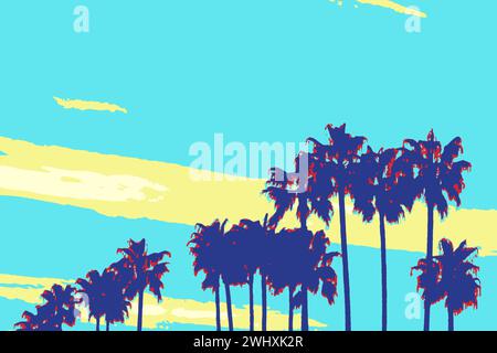 Palm Tree Silhouettes in pop art poster style Stock Photo