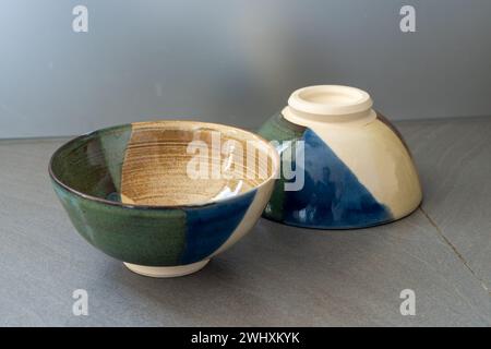 Two bowls on a grey table. High quality photo Stock Photo