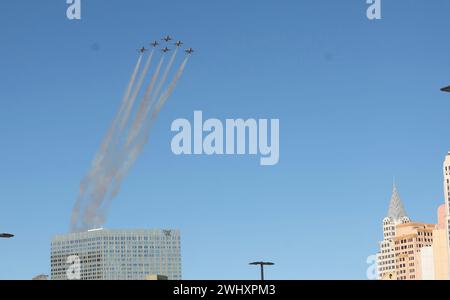 Las Vegas, NV, USA. 11th Feb, 2024. The USAF Thunderbirds kick off SuperBowl 2024 with the flyover Credit: Mpi34/Media Punch/Alamy Live News Stock Photo