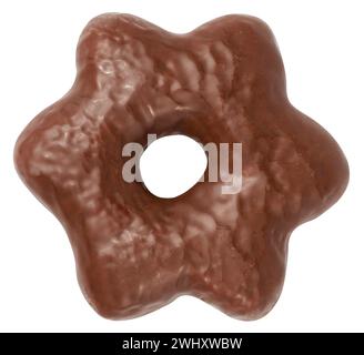 Chocolate gingerbread cookies in star shape on white isolated background, top view Stock Photo