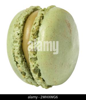 Green pistachio macaron on white isolated background Stock Photo