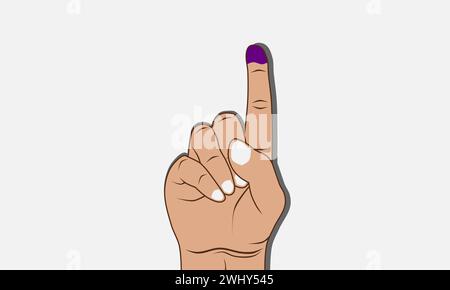 Index finger with blue or purple ink. Presidential election concept. Stock Vector