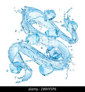 Water splash with ice cubes isolated on white background Stock Photo