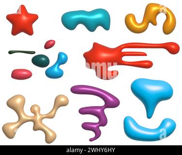 Various inflated blots and figures, 3D illustration isolated on white background Stock Photo