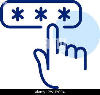 Finger tapping on dialog box with password hidden behind asterisks. Pixel perfect, editable stroke Stock Vector