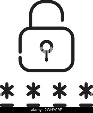 Lock and password covered by asterisks. Logging into account. Pixel perfect icon Stock Vector
