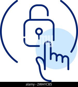 Opening lock with fingerprint. Pixel perfect, editable stroke Stock Vector