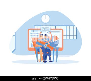 Business people team working on monitor graph dashboard. flat vector modern illustration Stock Vector