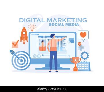 Digital marketing concept. Social network and media communication. flat vector modern illustration Stock Vector
