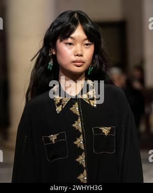 New York, USA. 10th Feb, 2024. Model walks runway for Cucculelli Shaheen by Anthony Cucculelli and Anna Rose Shaheen FW24 runway show at Supreme Court in New York on February 10, 2024. (Photo by Lev Radin/Sipa USA) Credit: Sipa USA/Alamy Live News Stock Photo