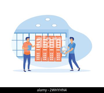 Big data job. people idea of information and analysis data. flat vector modern illustration Stock Vector