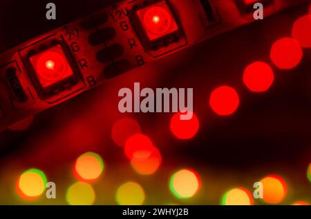 LED lights, Macro photography, Close-up, Illumination, Luminosity, Technological, Glowing, Electric, Colorful Stock Photo