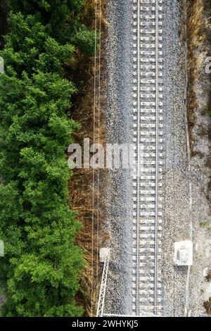 Aerial view of train track layout Stock Photo