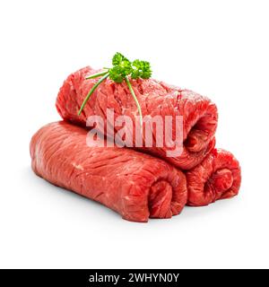 Three raw rouladen beef isolated Stock Photo
