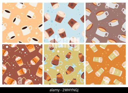 Decorative pattern set with coffee cup elements Stock Vector